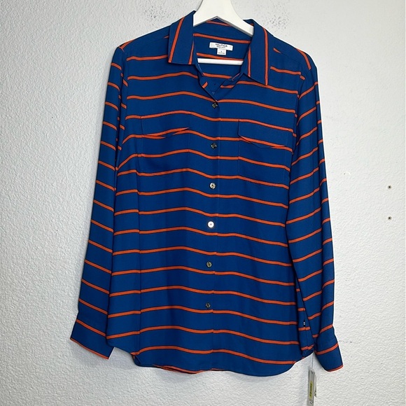 Nautica Tops - Nautica Women’s Size Large Blue Orange Stripes Button Down Long Sleeve Top NWT